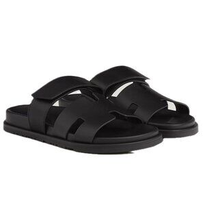 Hermès Chypre Calfskin Techno Sandals Black EU43 MD222000ZH